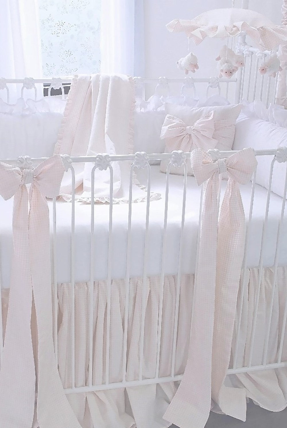 Powder Pink White Eyelet Bow Pillow