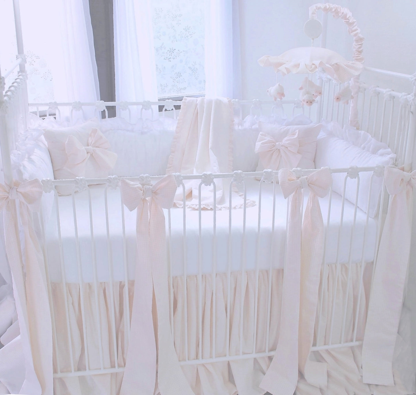 Powder Pink 3 Piece Gingham Crib Bedding Set