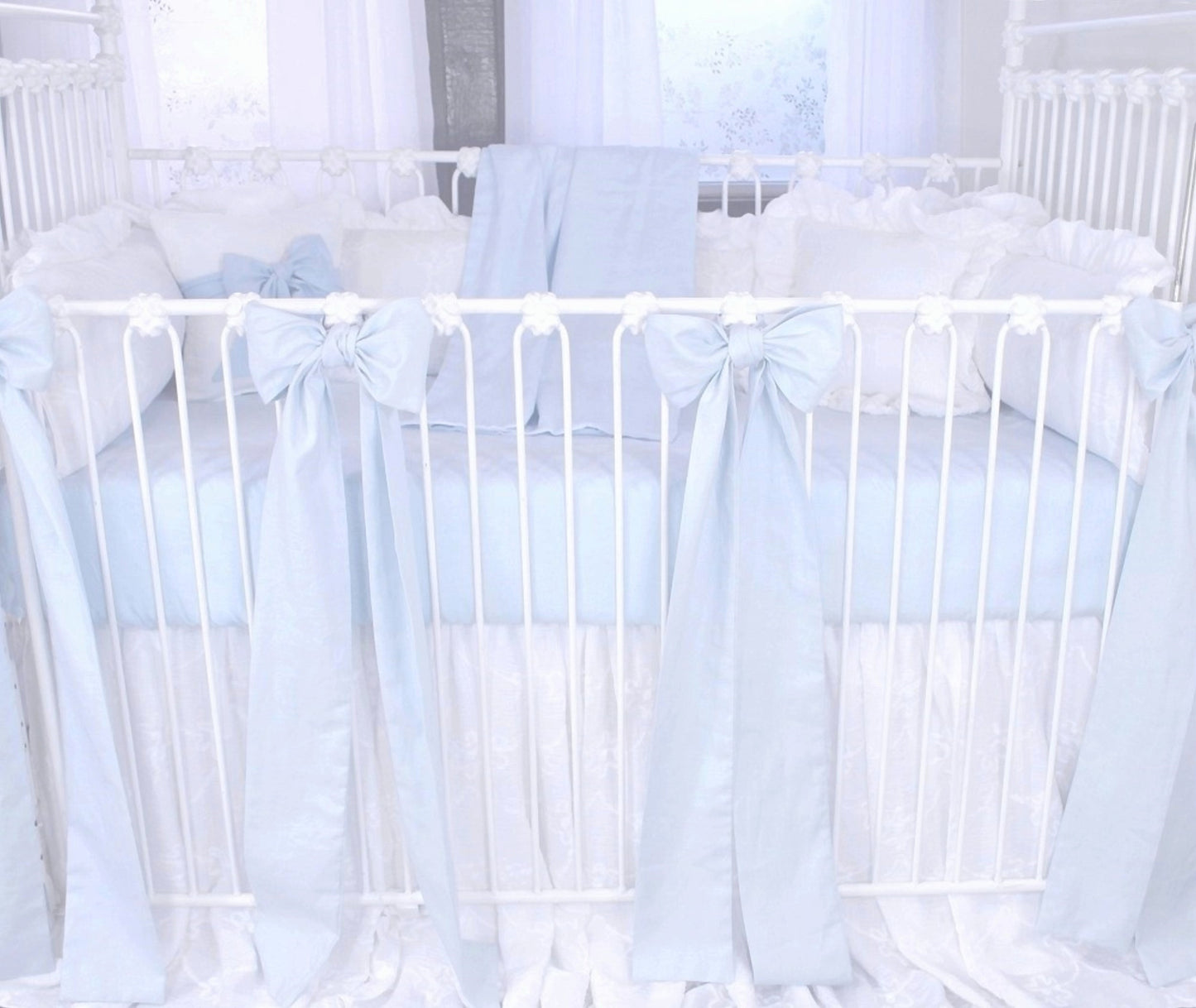 Blue Linen White Cotton Zippered Pillow Sham