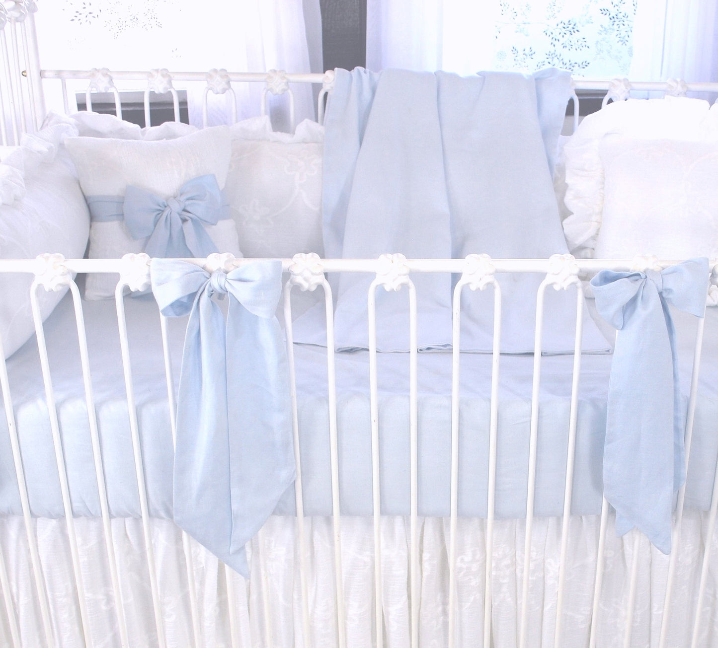 Blue Linen White Cotton Zippered Pillow Sham