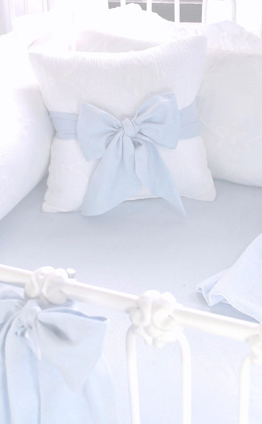 Blue Linen Bow Pillow