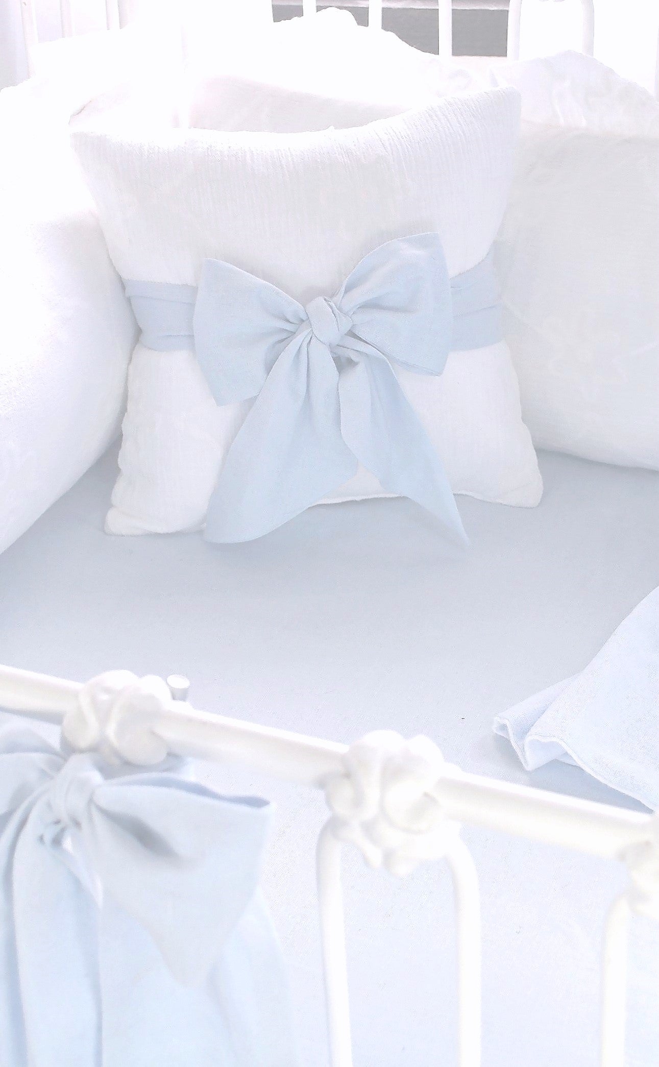 Blue Linen Standard Crib Bows
