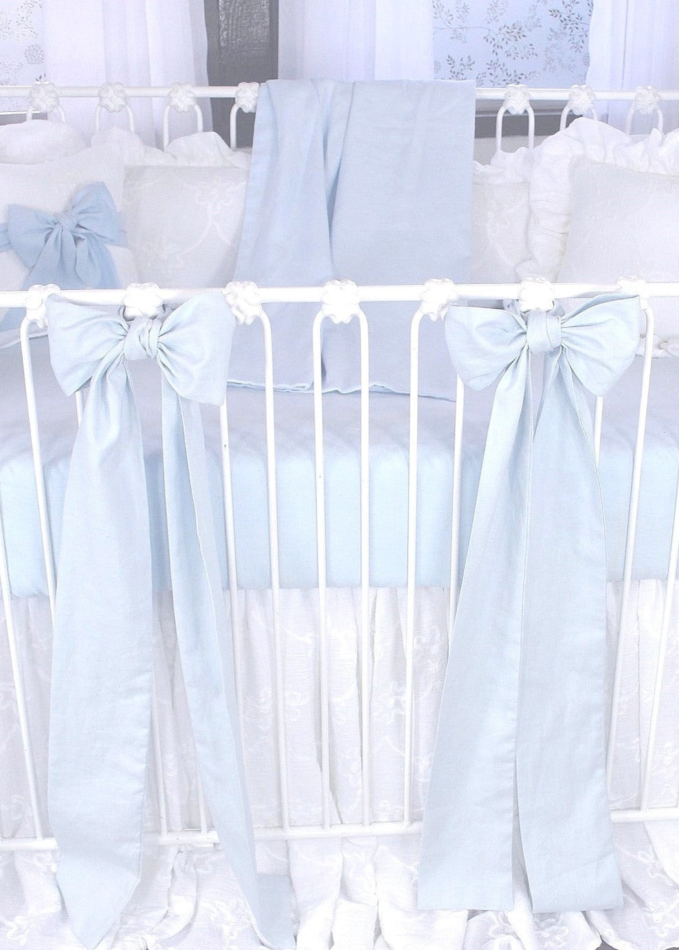 Blue Linen 5 Piece Crib Bedding Set