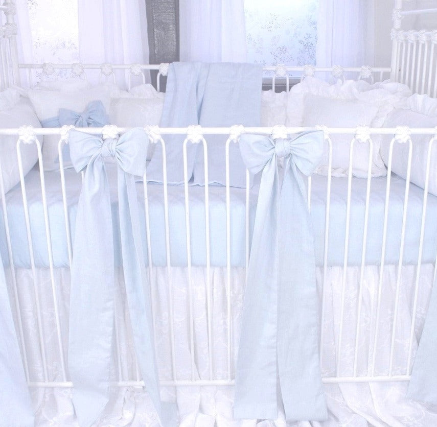 Blue Linen Crib Bows