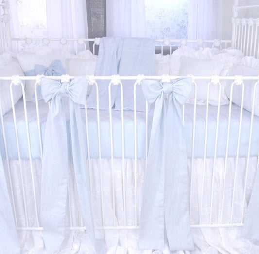 Blue Linen Crib Bows