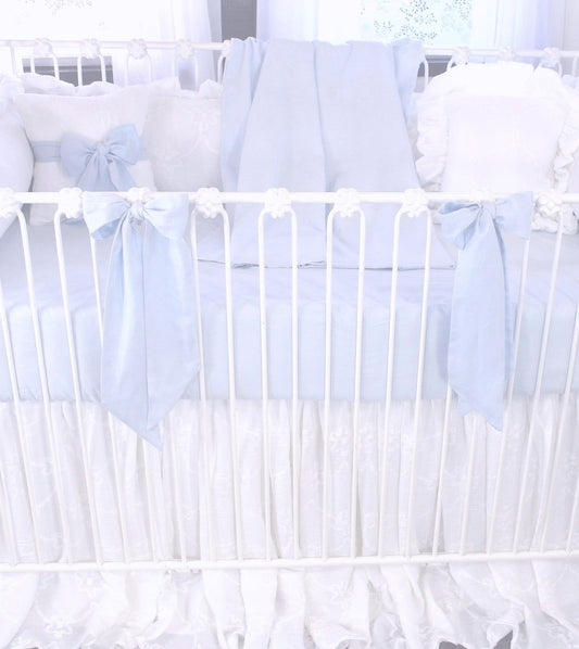 Blue Linen Standard Crib Bows
