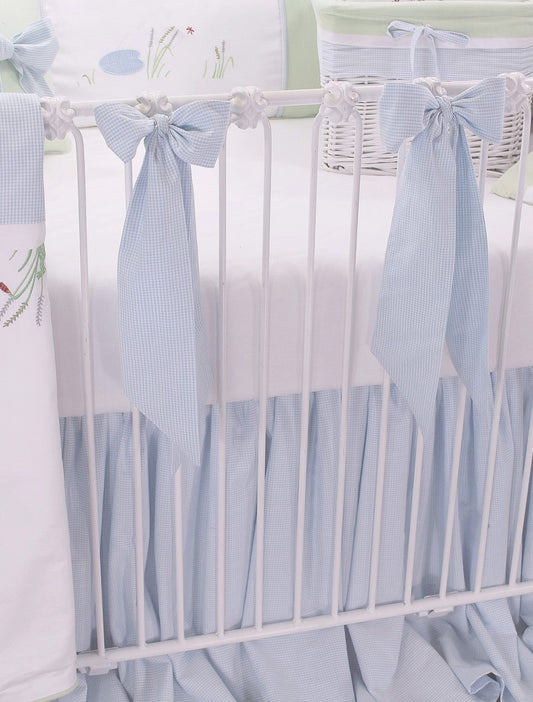 Blue French Gingham Crib Skirt and Bows
