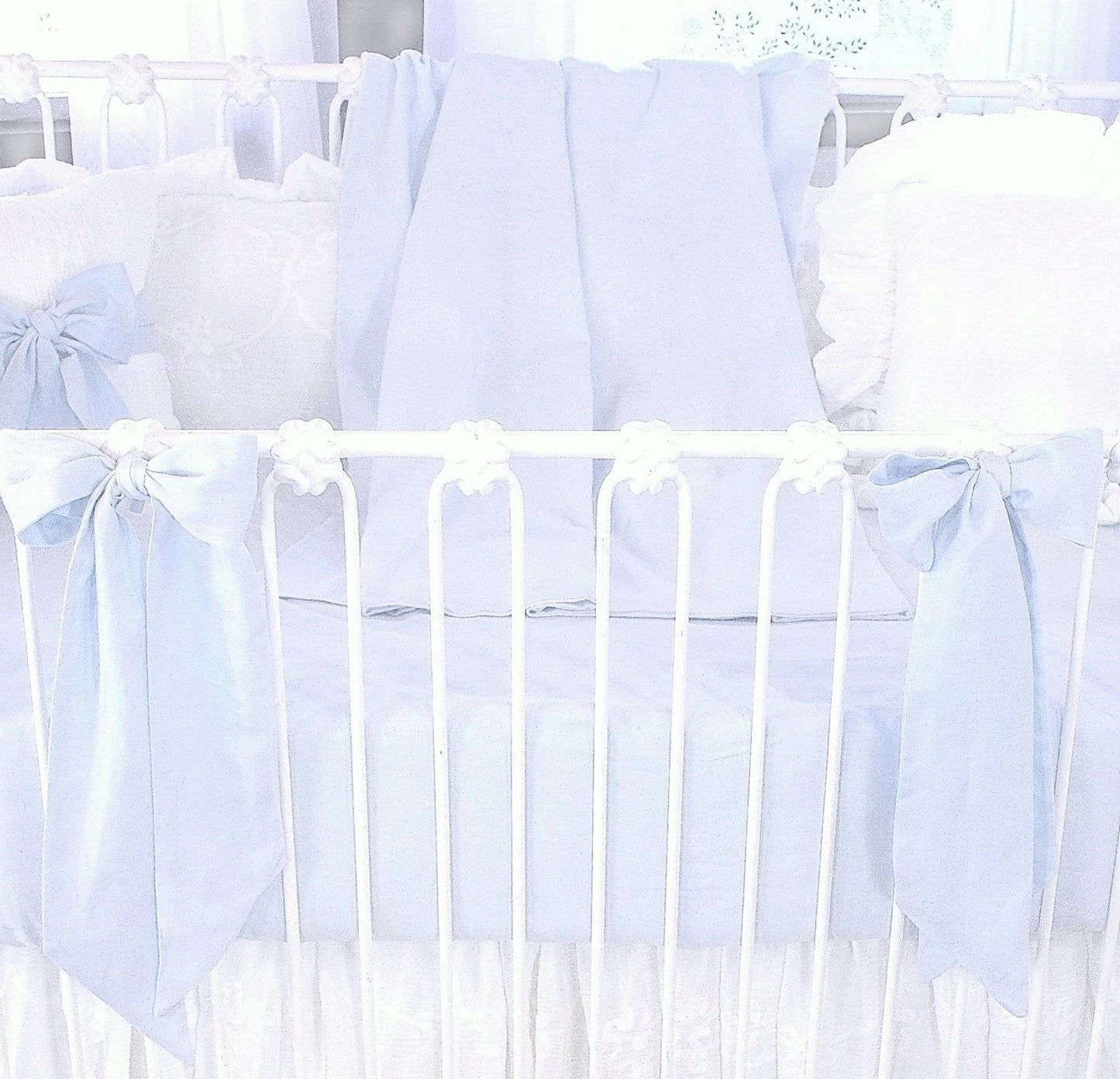 Blue Linen Standard Crib Bows