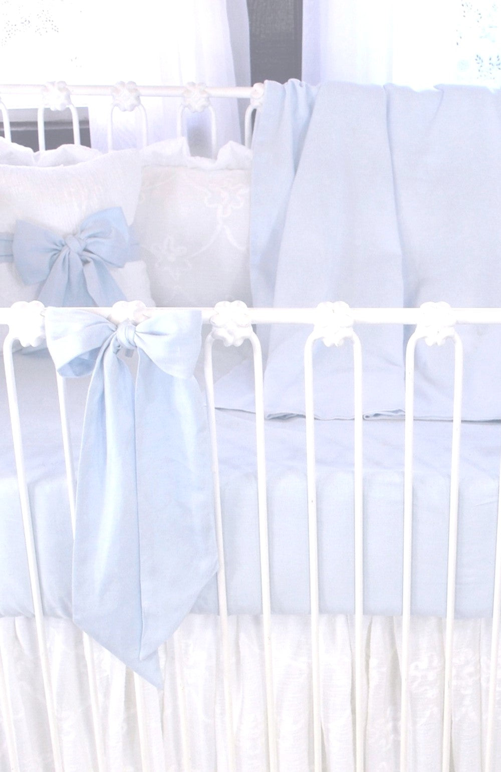 Blue Linen 3 Piece Crib Bedding Set
