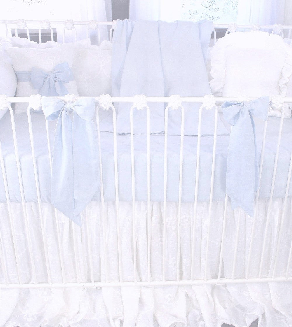 Blue Linen 3 Piece Crib Bedding Set