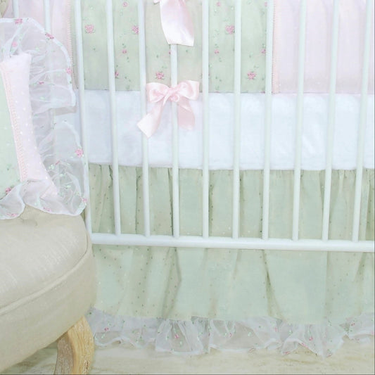 Rose Petal Pink Crib Skirt (Moss)