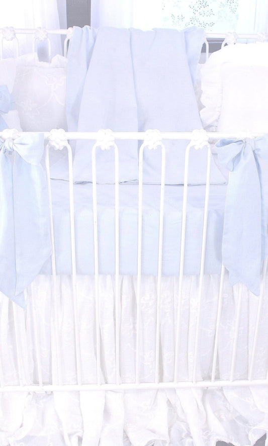 Blue Linen Collection White Eyelet Crib Skirt