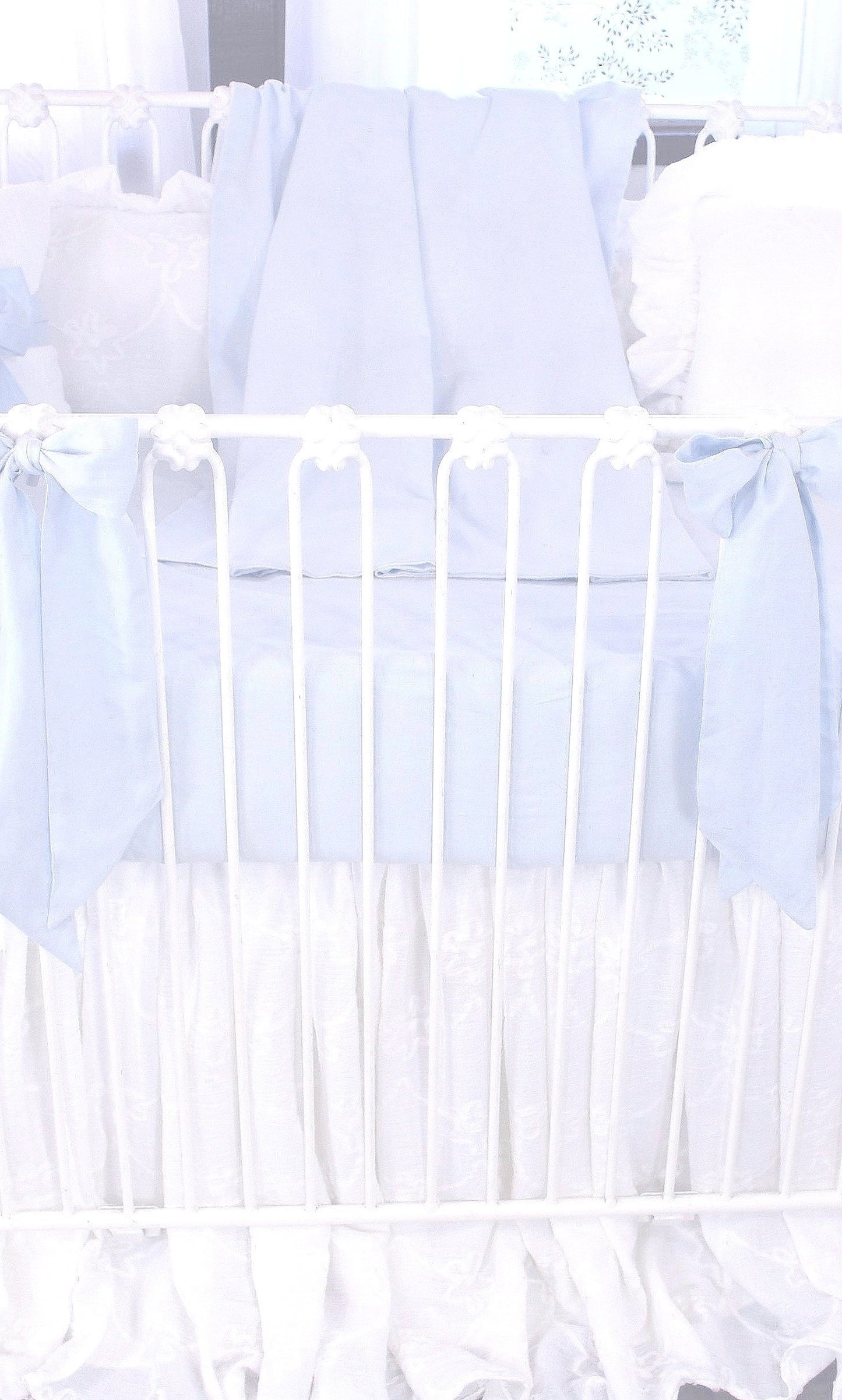 Blue Linen Standard Crib Bows