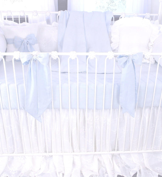 Blue Linen 3 Piece Crib Bedding Set