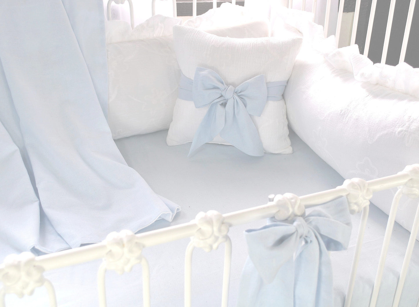 Blue Linen 3 Piece Crib Bedding Set