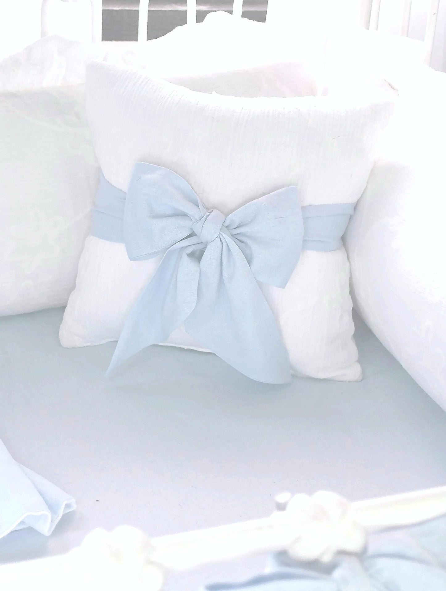 Blue Linen Standard Crib Bows