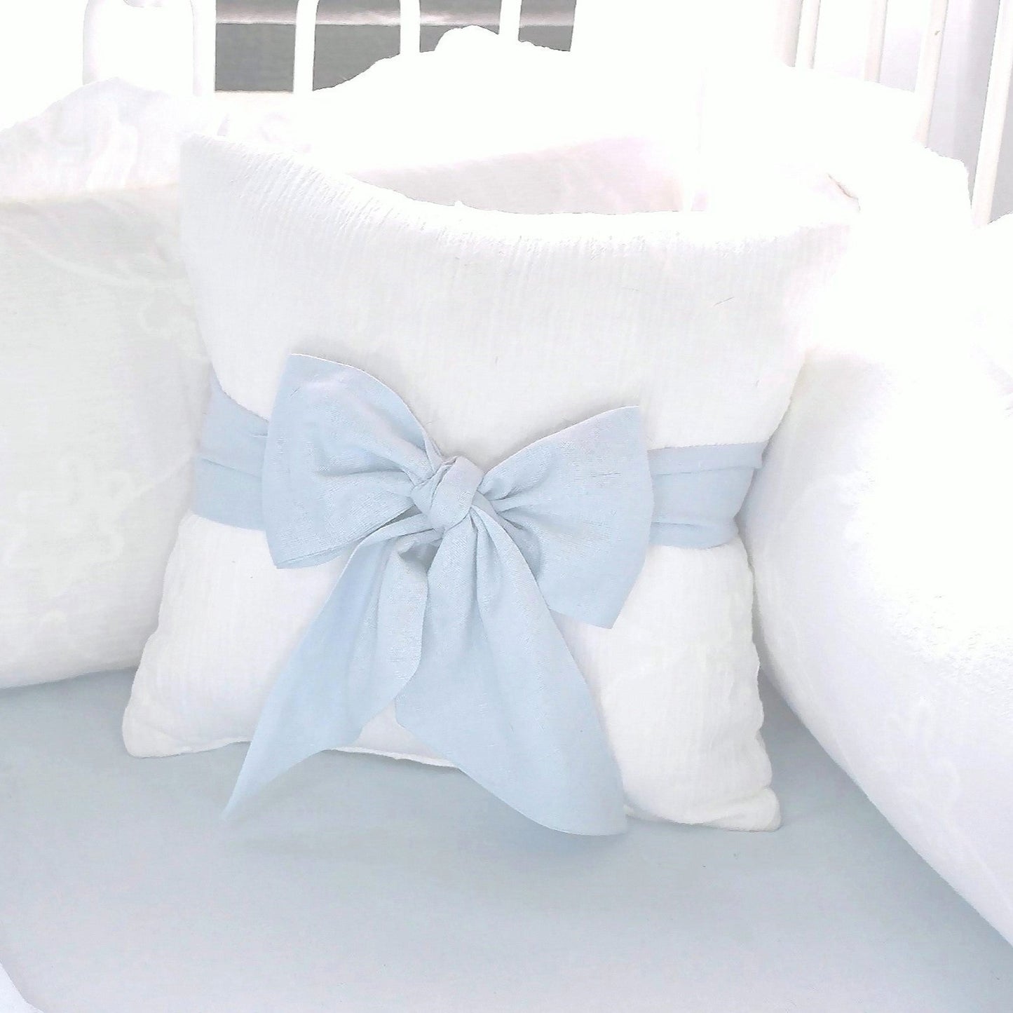 Blue Linen 3 Piece Crib Bedding Set