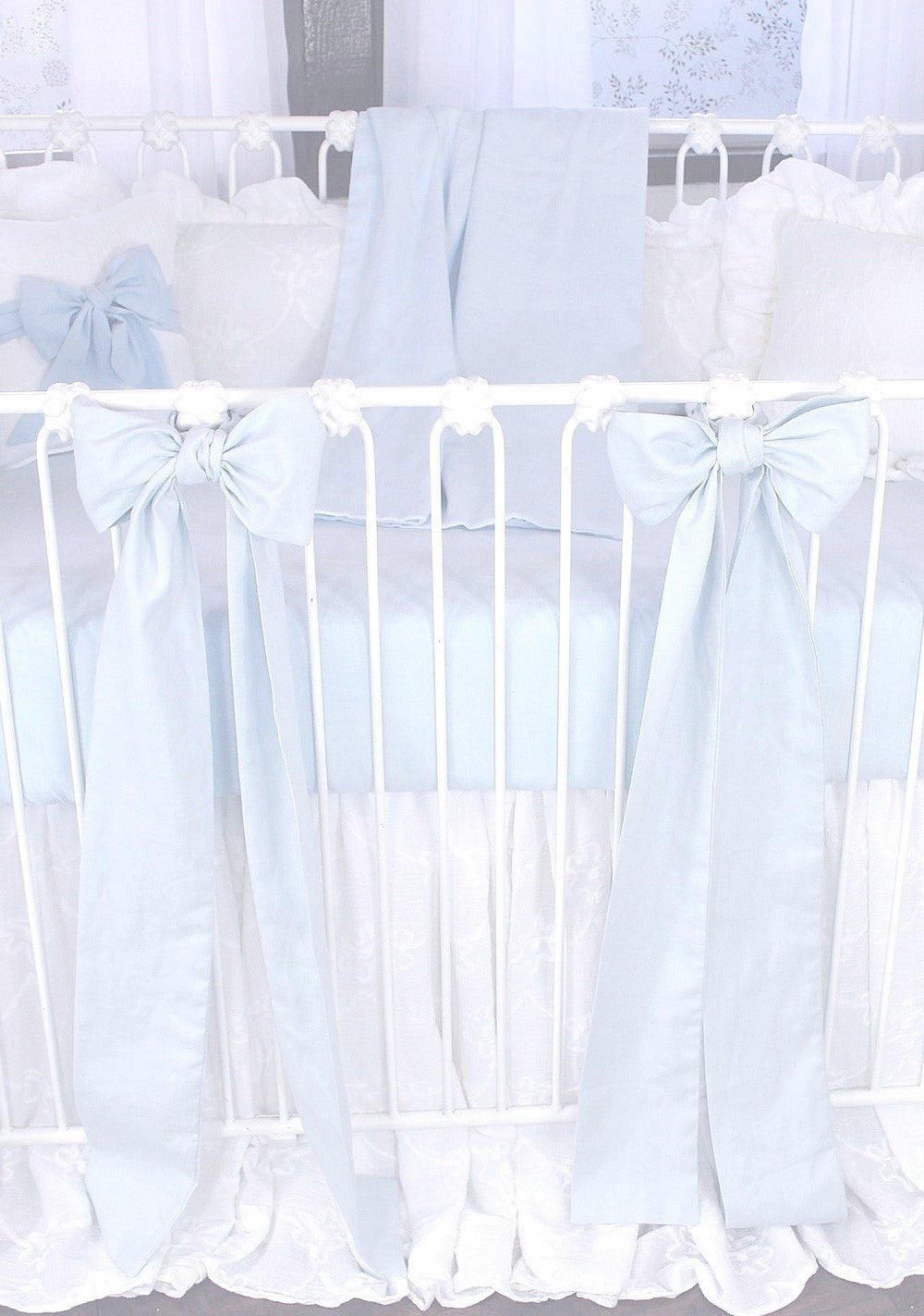 Blue Linen Crib Bows