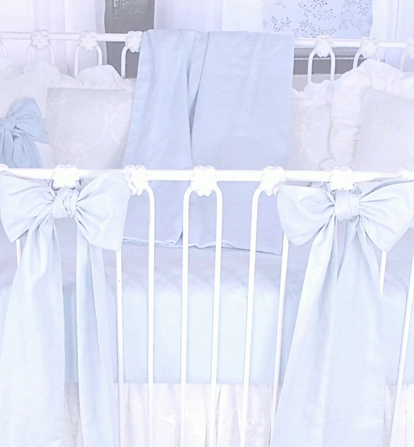Blue Linen Eyelet Bow Pillow