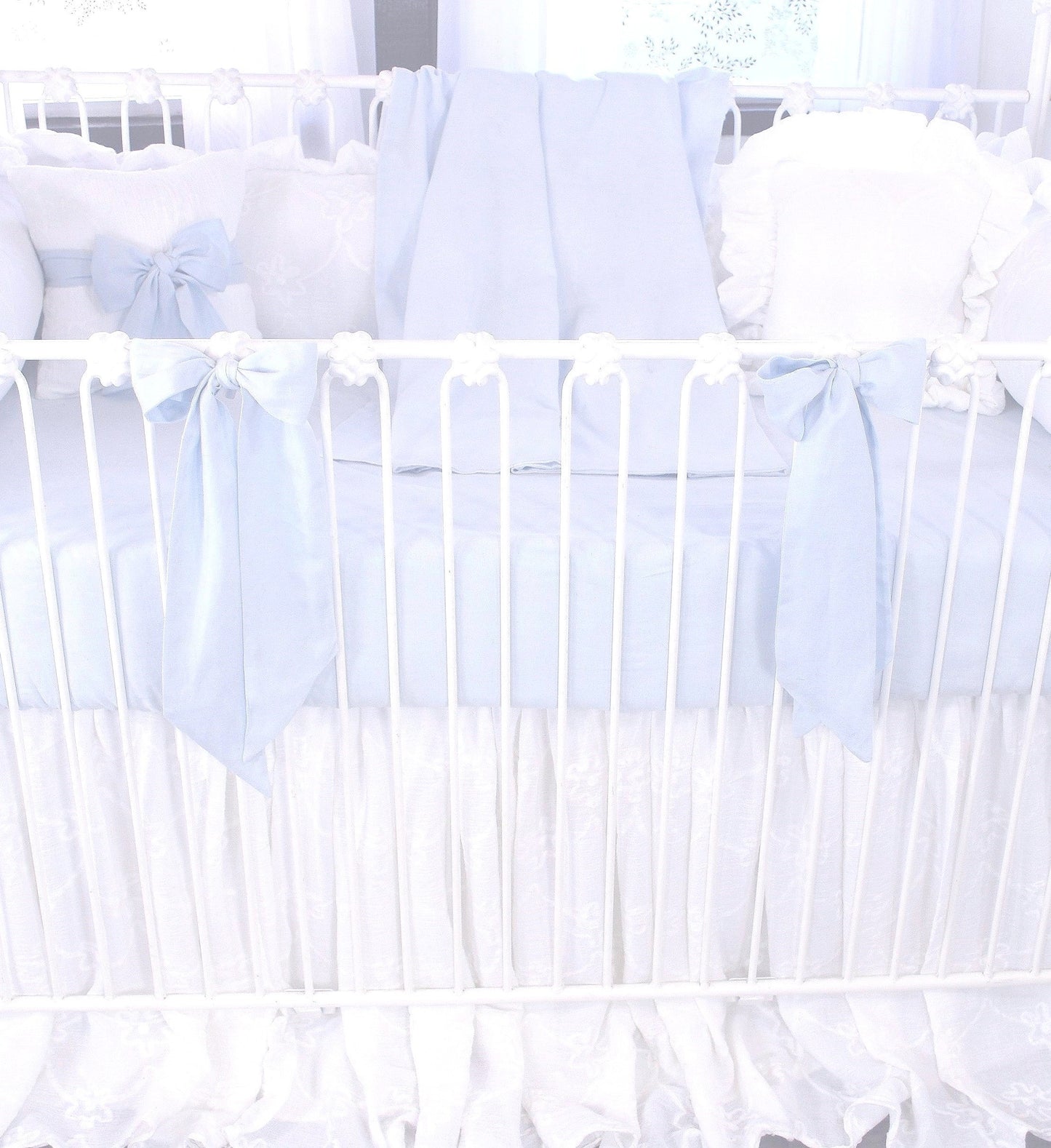 Blue Linen Eyelet Bow Pillow