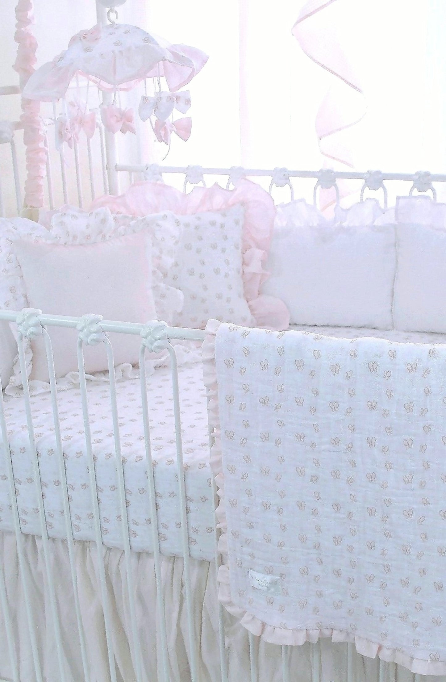 Powder Pink   Butterfly Crib Sheet