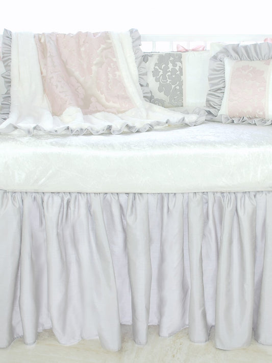 Stone Petal Pink Crib Skirt in Grey