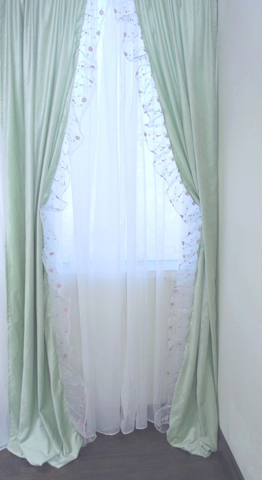 Rose Petal Pink Moss Curtains