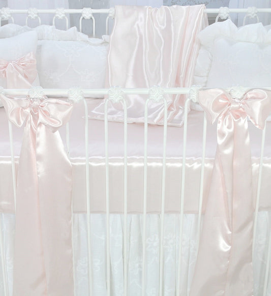 Charlotte Pink Satin 3 Piece Crib Bedding Set