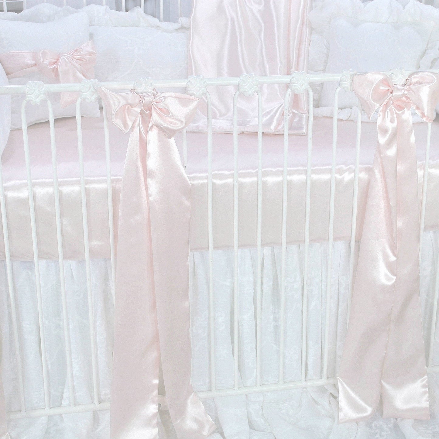 Charlotte Pink Satin 3 Piece Crib Bedding Set