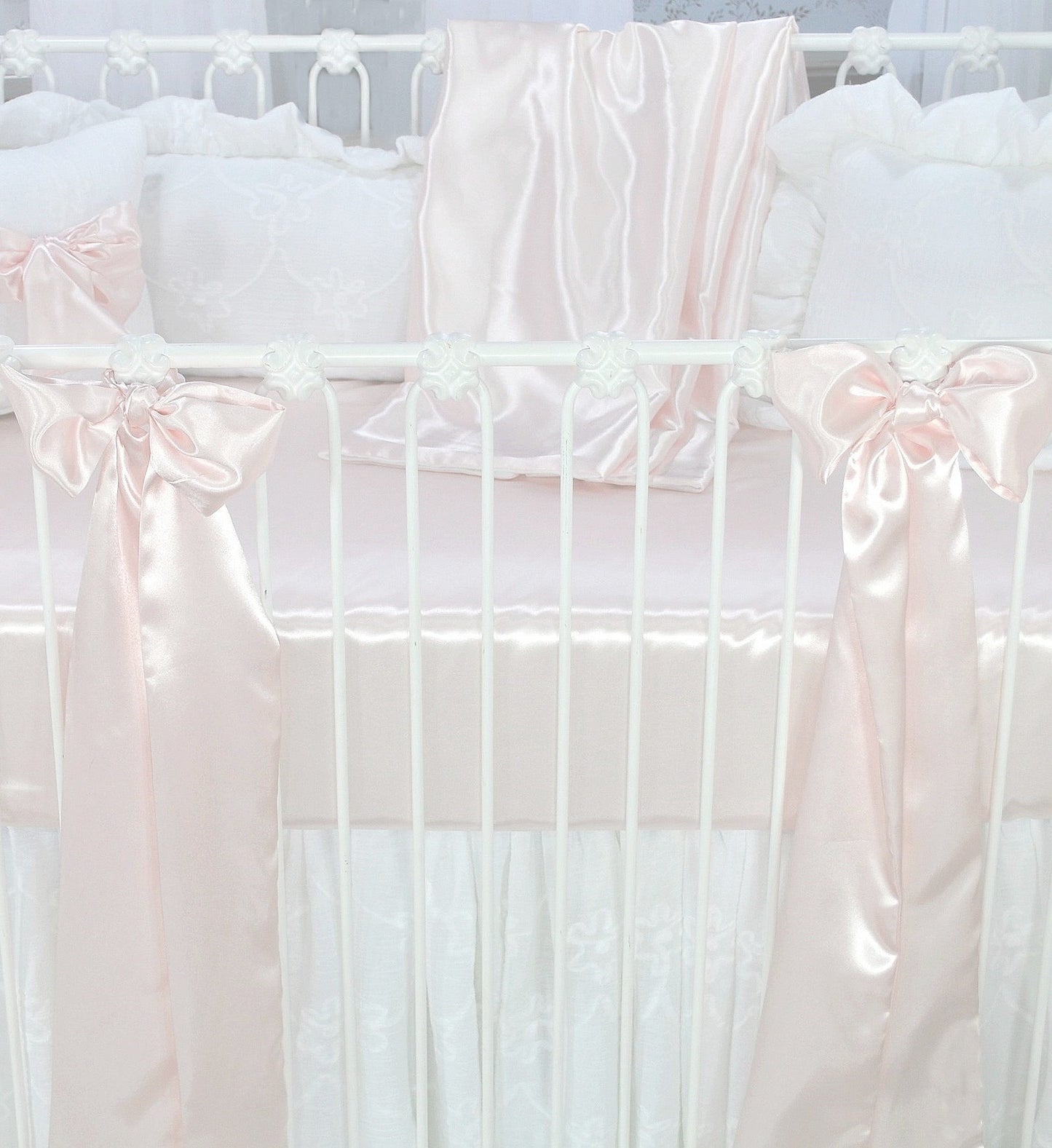 Charlotte Pink Satin 3 Piece Crib Bedding Set