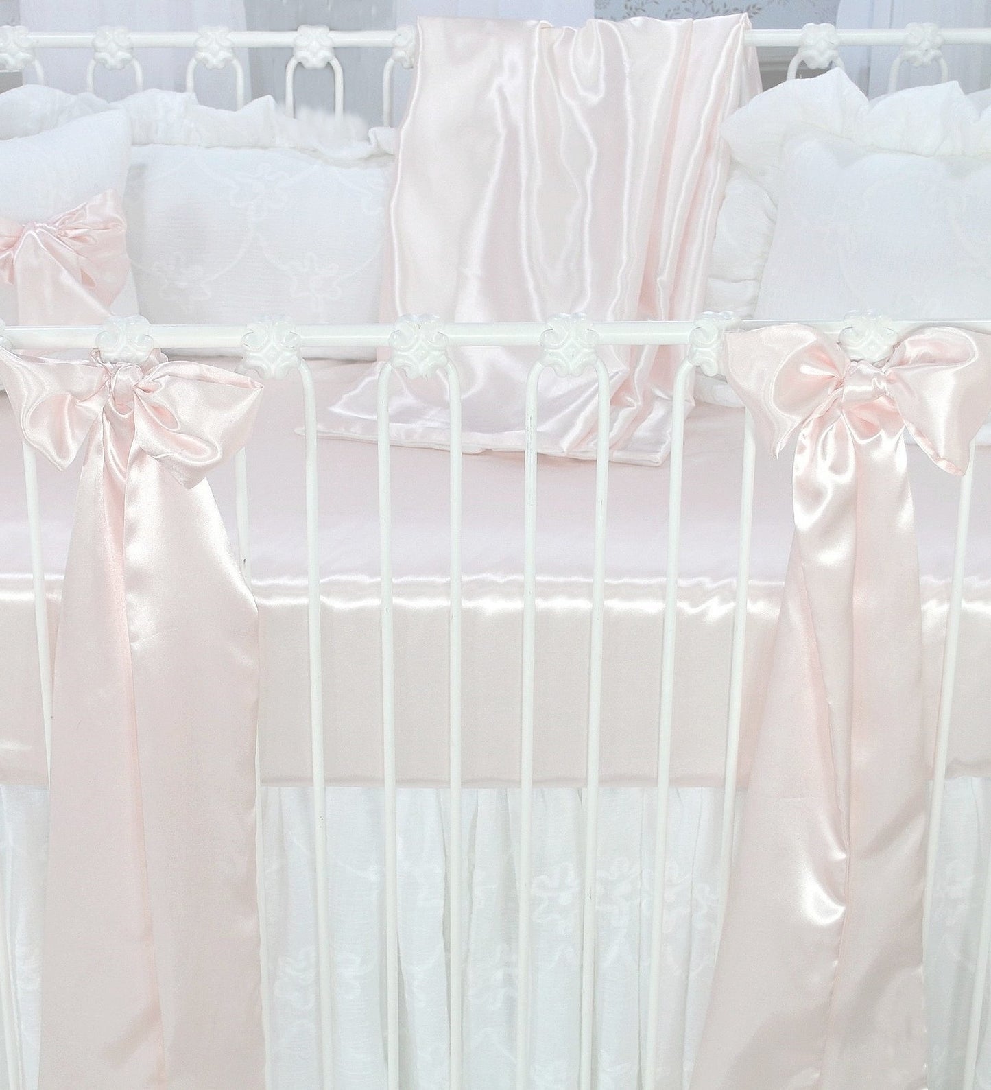 Charlotte Pink Satin 3 Piece Crib Bedding Set