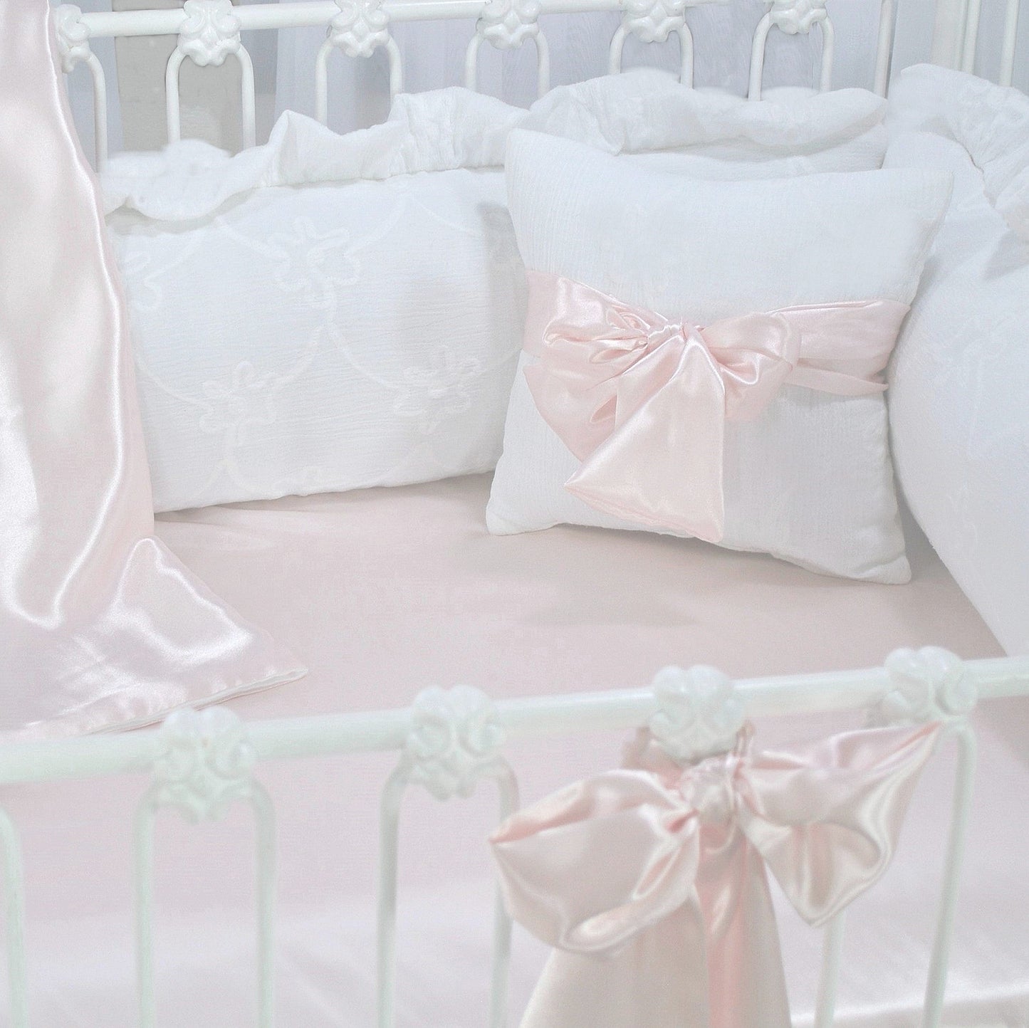 Charlotte Pink Satin 3 Piece Crib Bedding Set