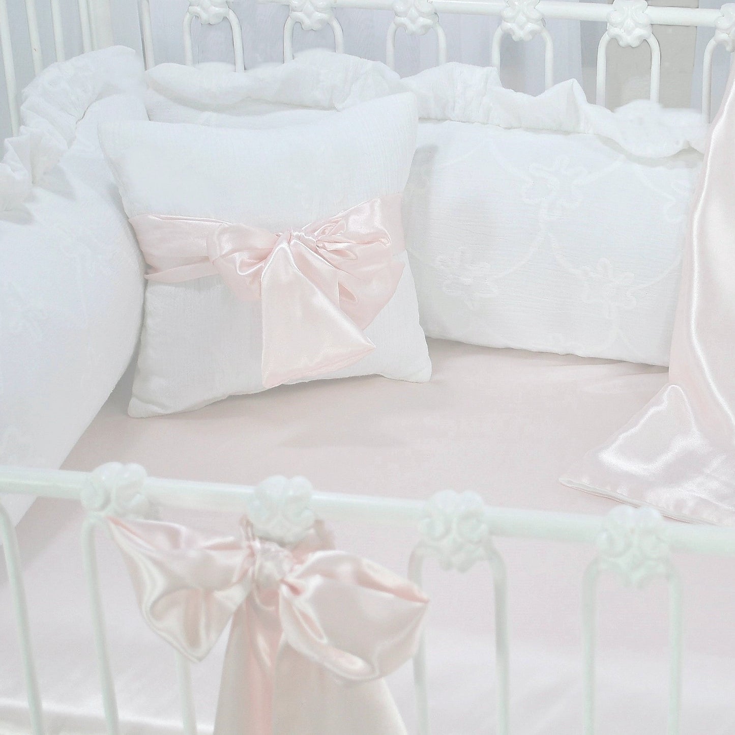 Charlotte Pink Satin 3 Piece Crib Bedding Set