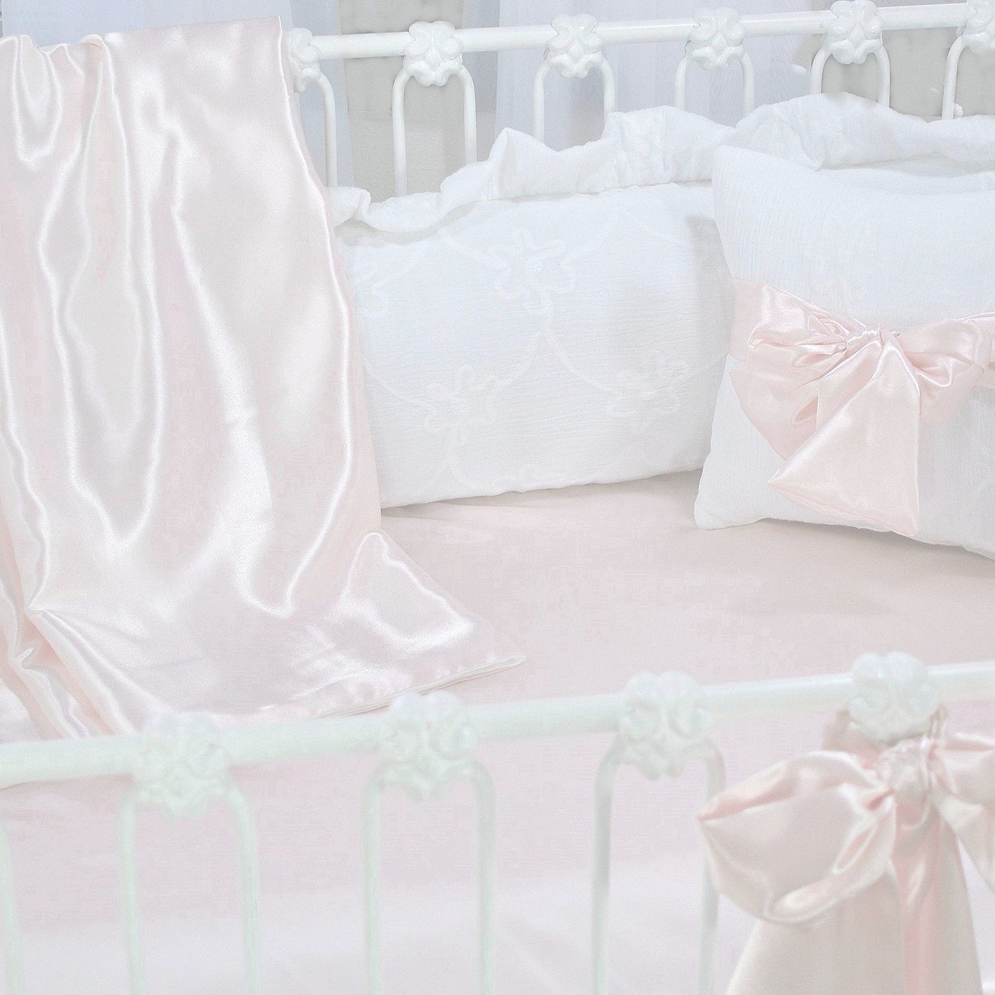 Charlotte Pink Satin 3 Piece Crib Bedding Set