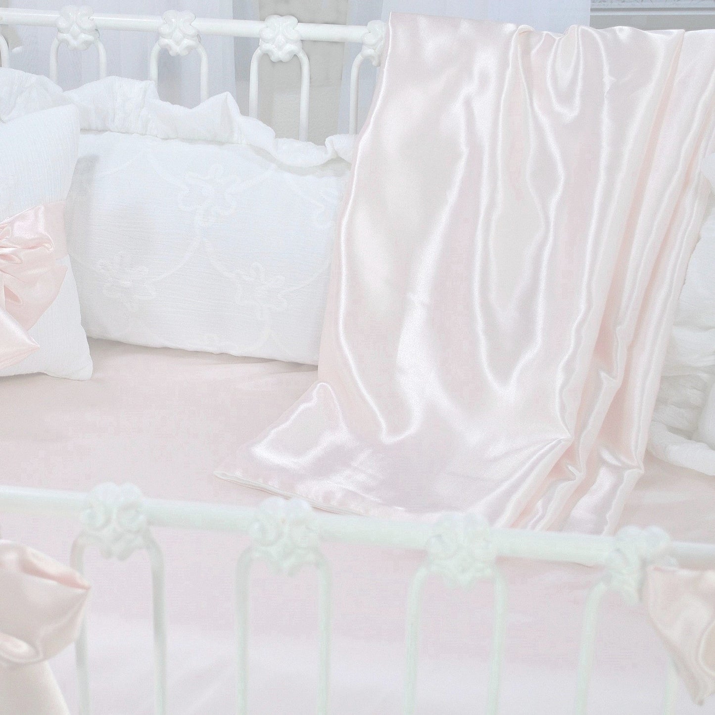 Charlotte Pink Satin 3 Piece Crib Bedding Set