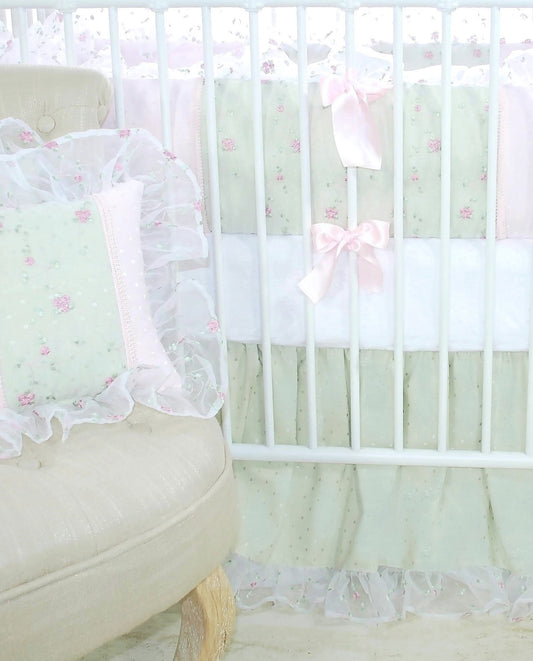 Rose Petal Pink Crib Skirt (Moss)